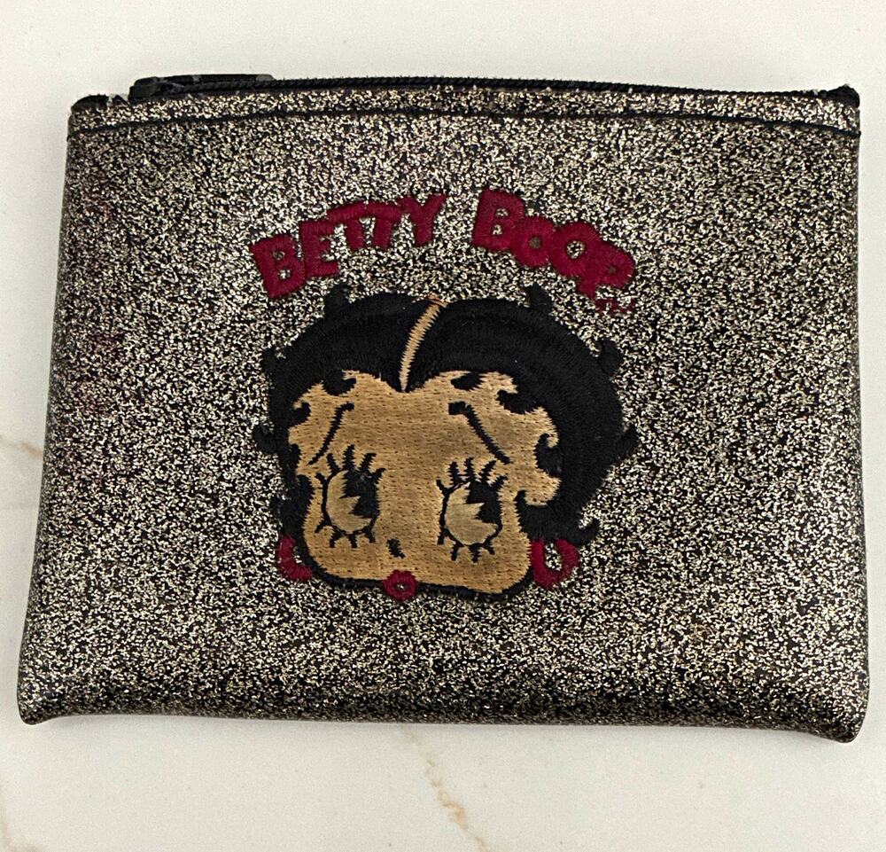 Vintage 1995 Betty Boop Glitter Coin Purse Embroidered Zipper Pouch Y2K